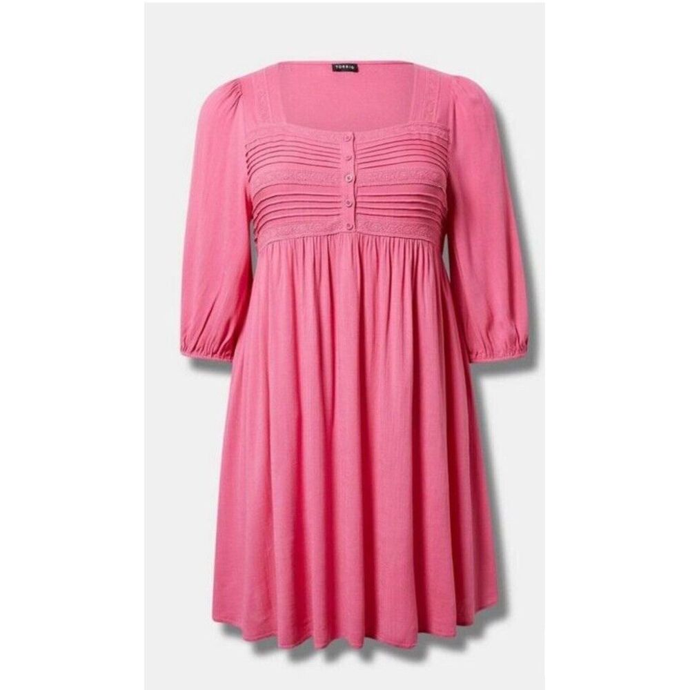 NWT Torrid Mini Rayon Slub Pink tuck Neck Skater Dress Size 1XL